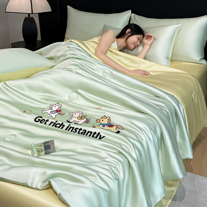 91家纺网 家纺一手货源 找家纺 利欧 2026新款水洗天丝刺绣夏被四件套-马上有钱 马上有钱-奶绿柠檬