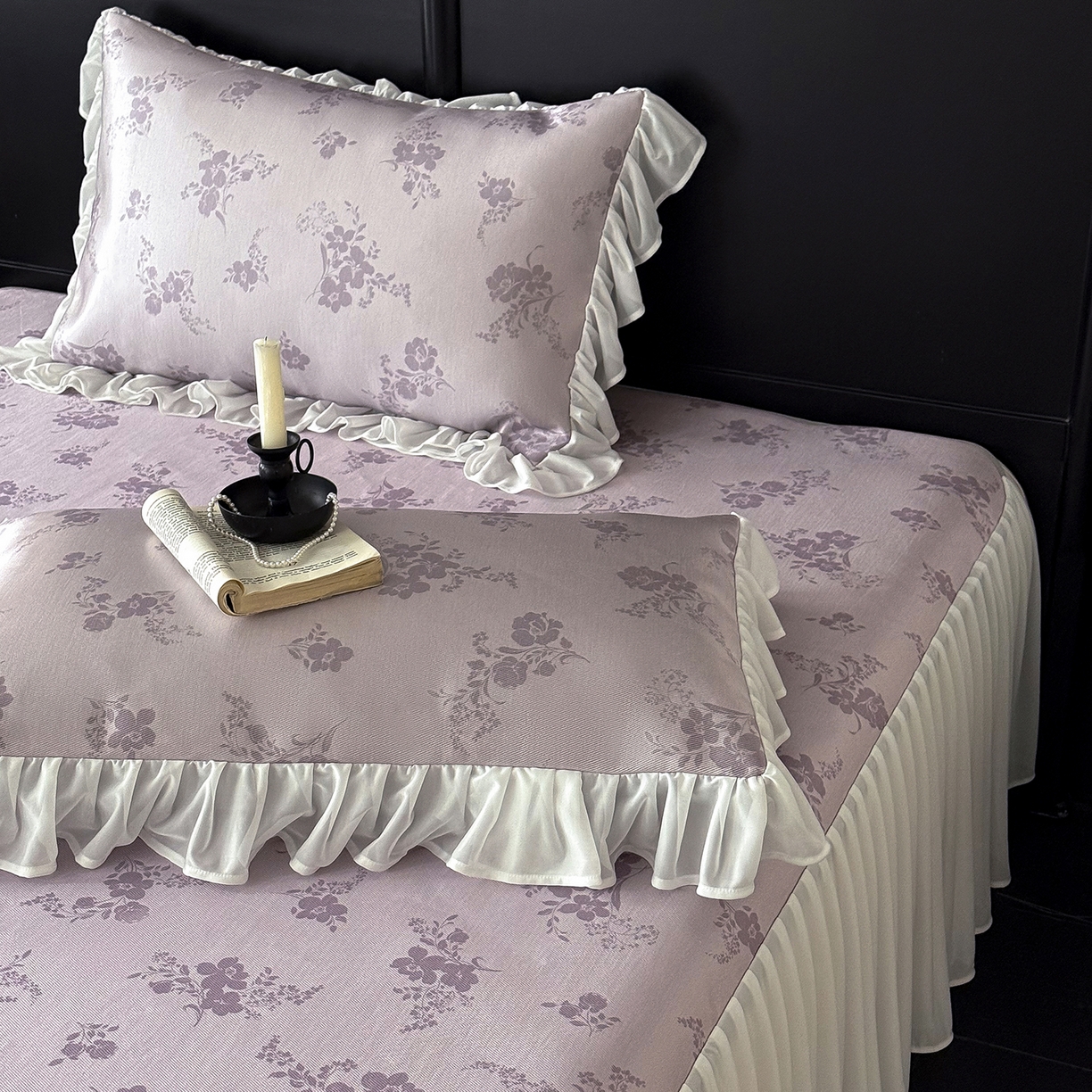 91家纺网 家纺一手货源 找家纺 （总）JUICY 橘滋家纺 2026新款法式复古数码印花床裙冰丝席凉席席子