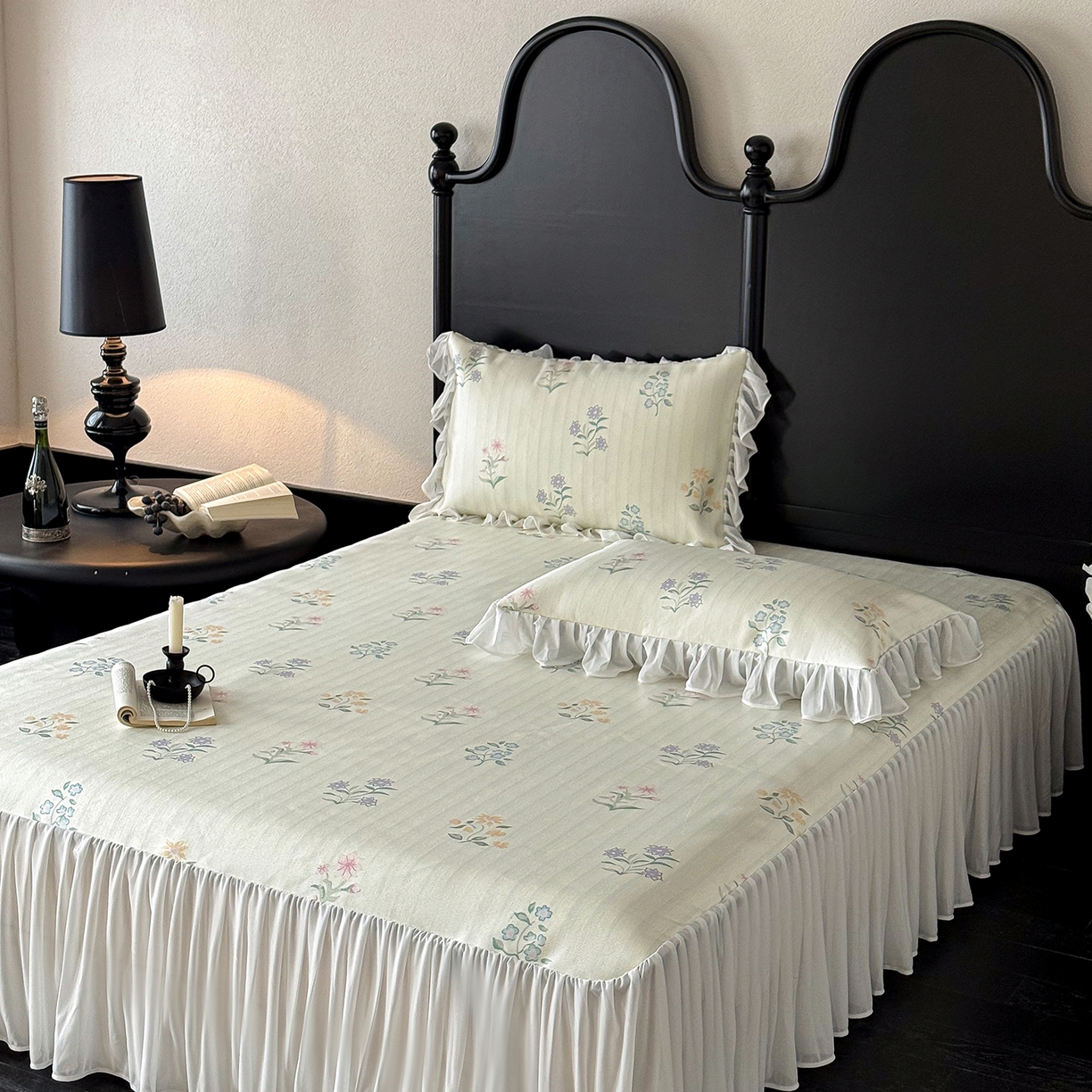 91家纺网 家纺一手货源 找家纺 （总）JUICY 橘滋家纺 2026新款法式复古数码印花床裙冰丝席凉席席子