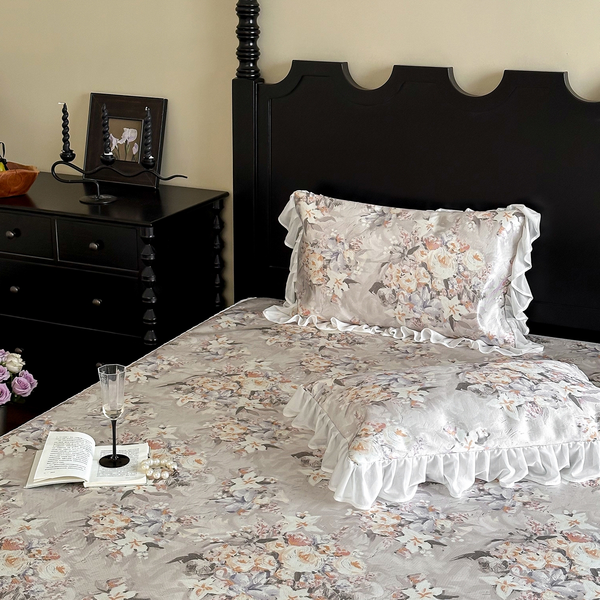 91家纺网 家纺一手货源 找家纺 JUICY 橘滋家纺 2026新款法式复古床裙冰丝席凉席席子 翡冷翠之梦