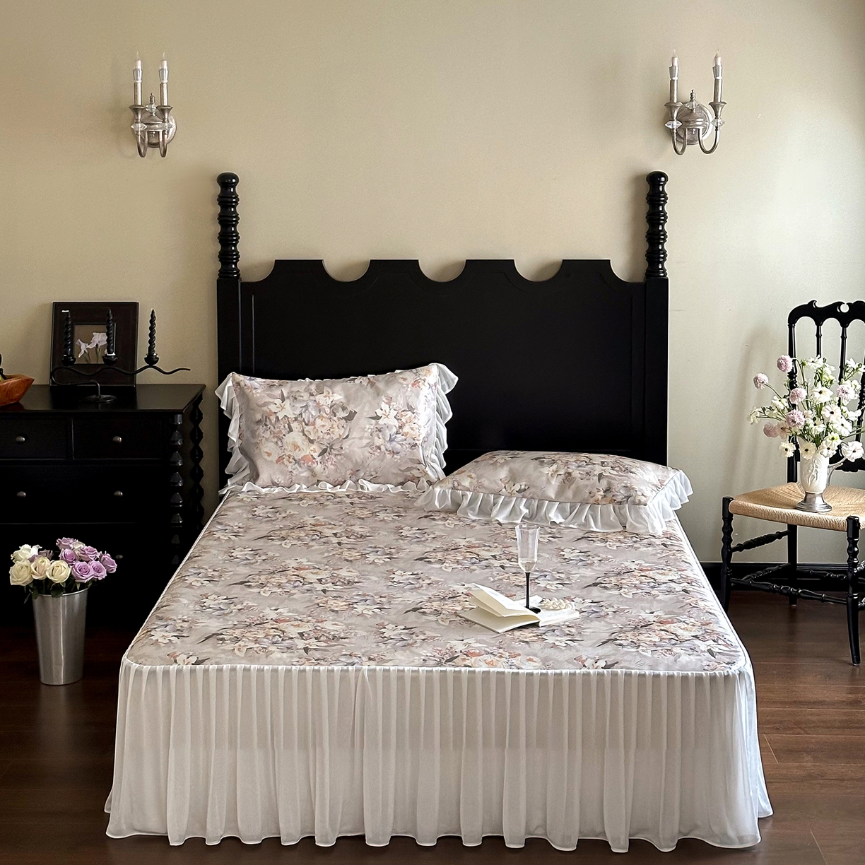 91家纺网 家纺一手货源 找家纺 JUICY 橘滋家纺 2026新款法式复古床裙冰丝席凉席席子 翡冷翠之梦