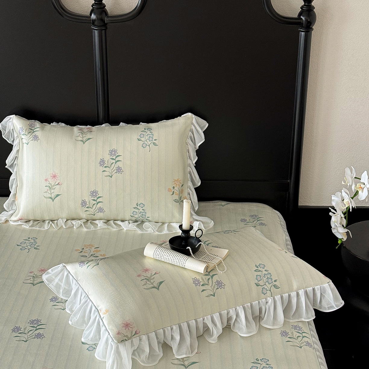 91家纺网 家纺一手货源 找家纺 JUICY 橘滋家纺 2026新款法式复古床裙冰丝席凉席席子 风之信笺