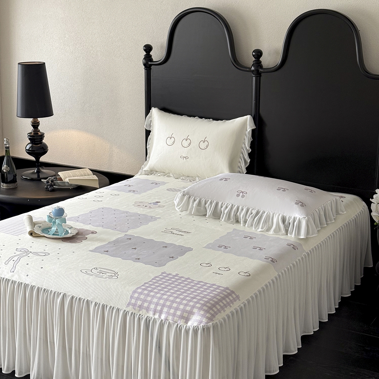 JUICY 橘滋家纺 2026新款法式复古床裙冰丝席凉席席子 手作童话