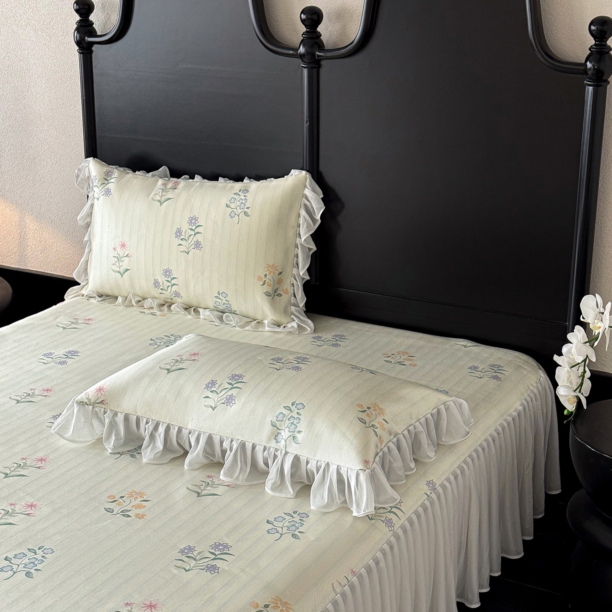 91家纺网 家纺一手货源 找家纺 JUICY 橘滋家纺 2026新款法式复古床裙冰丝席凉席席子 风之信笺