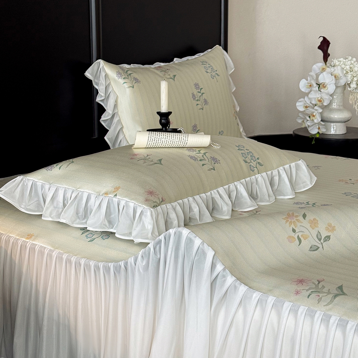 91家纺网 家纺一手货源 找家纺 JUICY 橘滋家纺 2026新款法式复古床裙冰丝席凉席席子 风之信笺