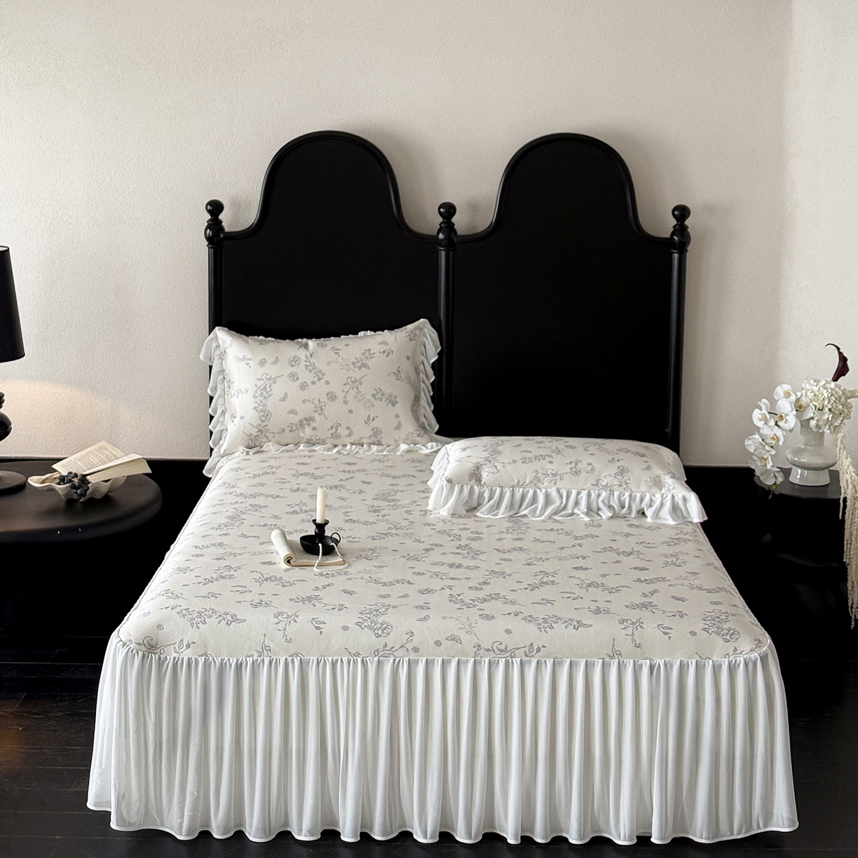 91家纺网 家纺一手货源 找家纺 JUICY 橘滋家纺 2026新款法式复古床裙冰丝席凉席席子 雾绘