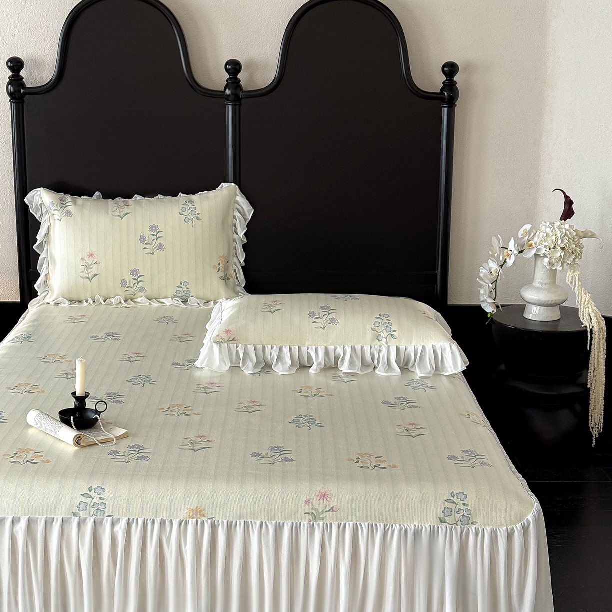 91家纺网 家纺一手货源 找家纺 JUICY 橘滋家纺 2026新款法式复古床裙冰丝席凉席席子 风之信笺