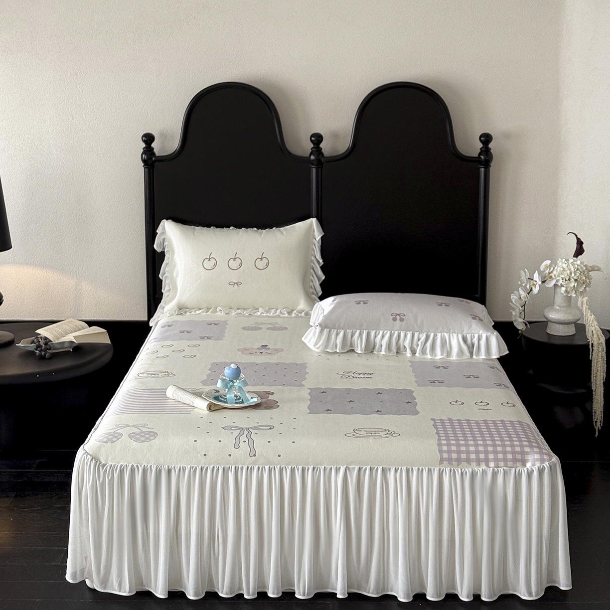 91家纺网 家纺一手货源 找家纺 JUICY 橘滋家纺 2026新款法式复古床裙冰丝席凉席席子 手作童话