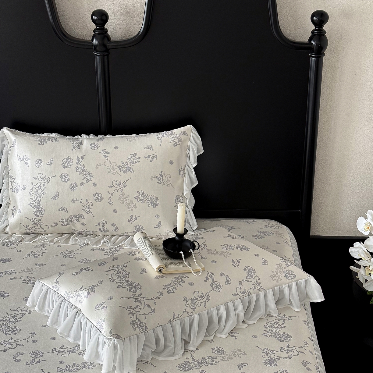 91家纺网 家纺一手货源 找家纺 JUICY 橘滋家纺 2026新款法式复古床裙冰丝席凉席席子 雾绘