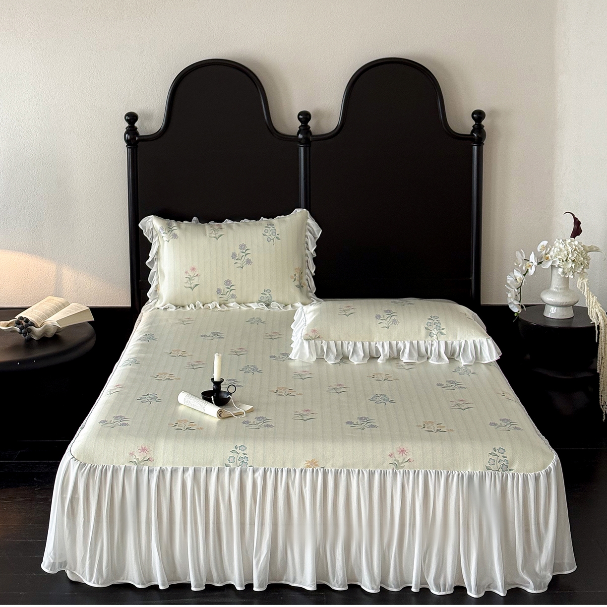 91家纺网 家纺一手货源 找家纺 JUICY 橘滋家纺 2026新款法式复古床裙冰丝席凉席席子 风之信笺