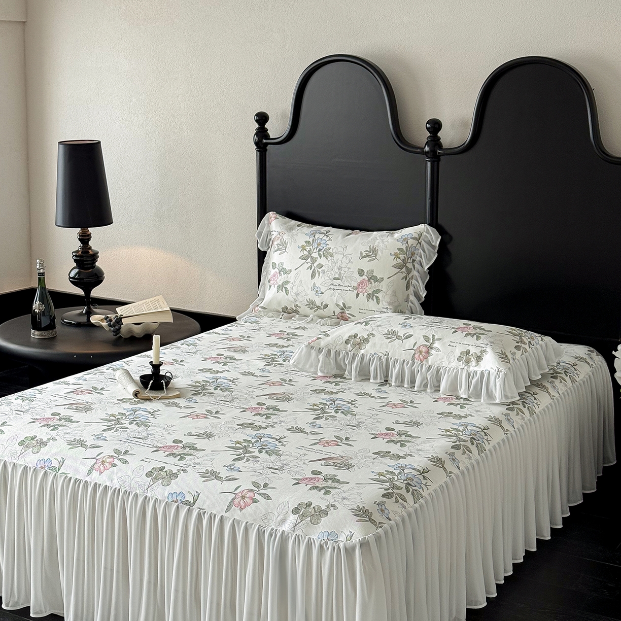 JUICY 橘滋家纺 2026新款法式复古床裙冰丝席凉席席子 维多利亚花园手扎