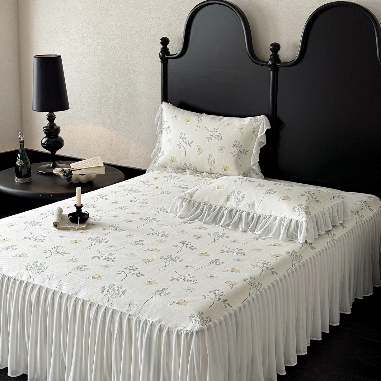 JUICY 橘滋家纺 2026新款法式复古床裙冰丝席凉席席子 叶间小夜曲