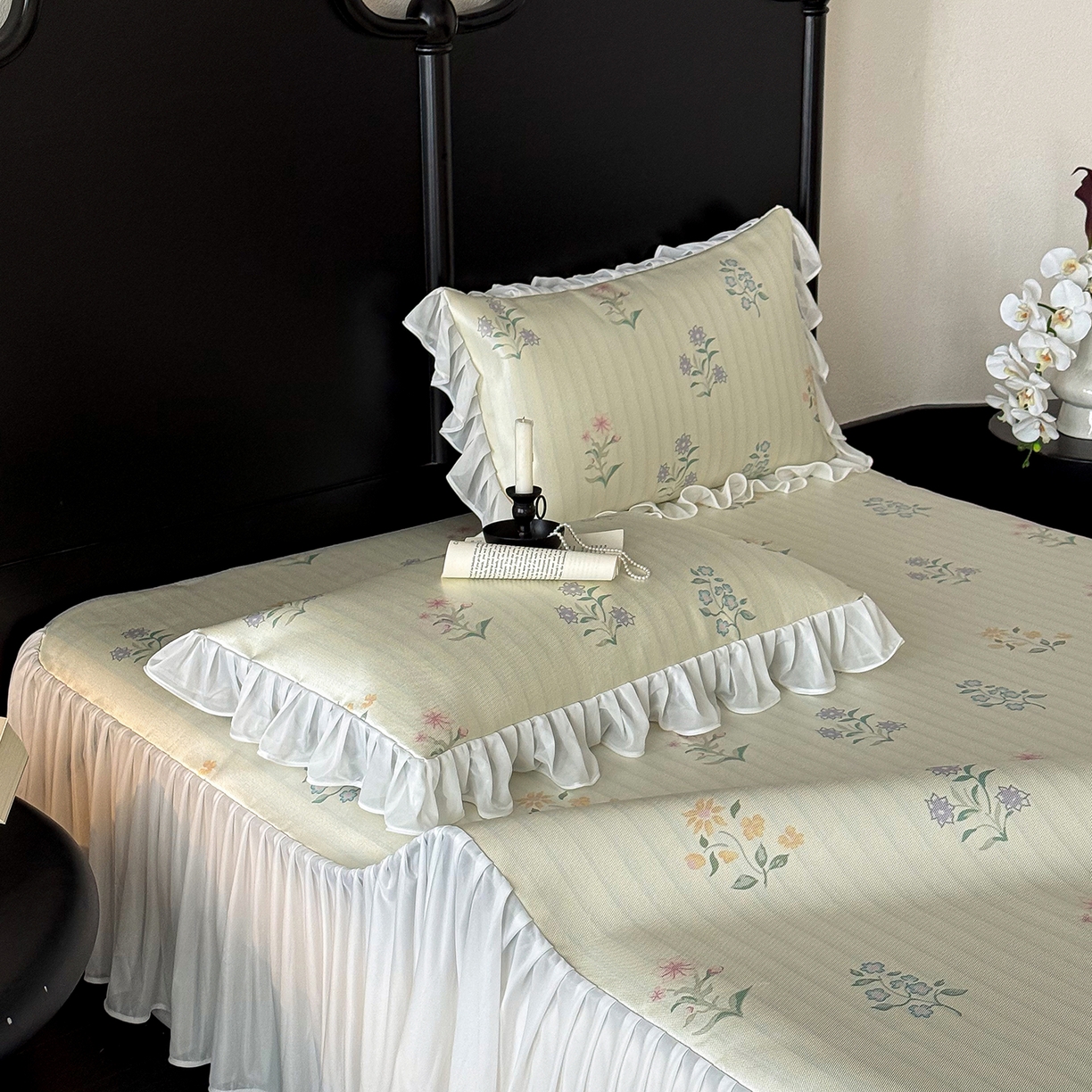 91家纺网 家纺一手货源 找家纺 JUICY 橘滋家纺 2026新款法式复古床裙冰丝席凉席席子 风之信笺