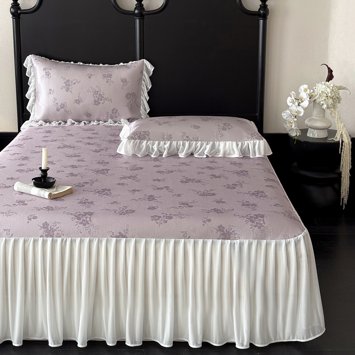 91家纺网 家纺一手货源 找家纺 JUICY 橘滋家纺 2026新款法式复古床裙冰丝席凉席席子 薄暮絮语