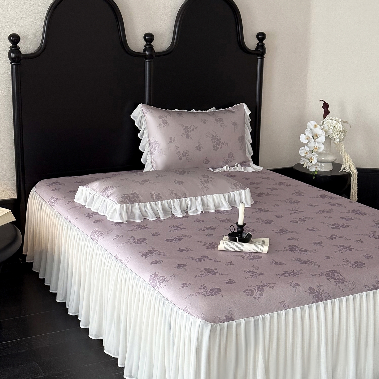 91家纺网 家纺一手货源 找家纺 JUICY 橘滋家纺 2026新款法式复古床裙冰丝席凉席席子 薄暮絮语