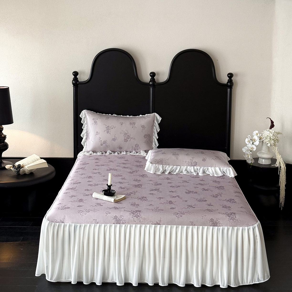 91家纺网 家纺一手货源 找家纺 JUICY 橘滋家纺 2026新款法式复古床裙冰丝席凉席席子 薄暮絮语