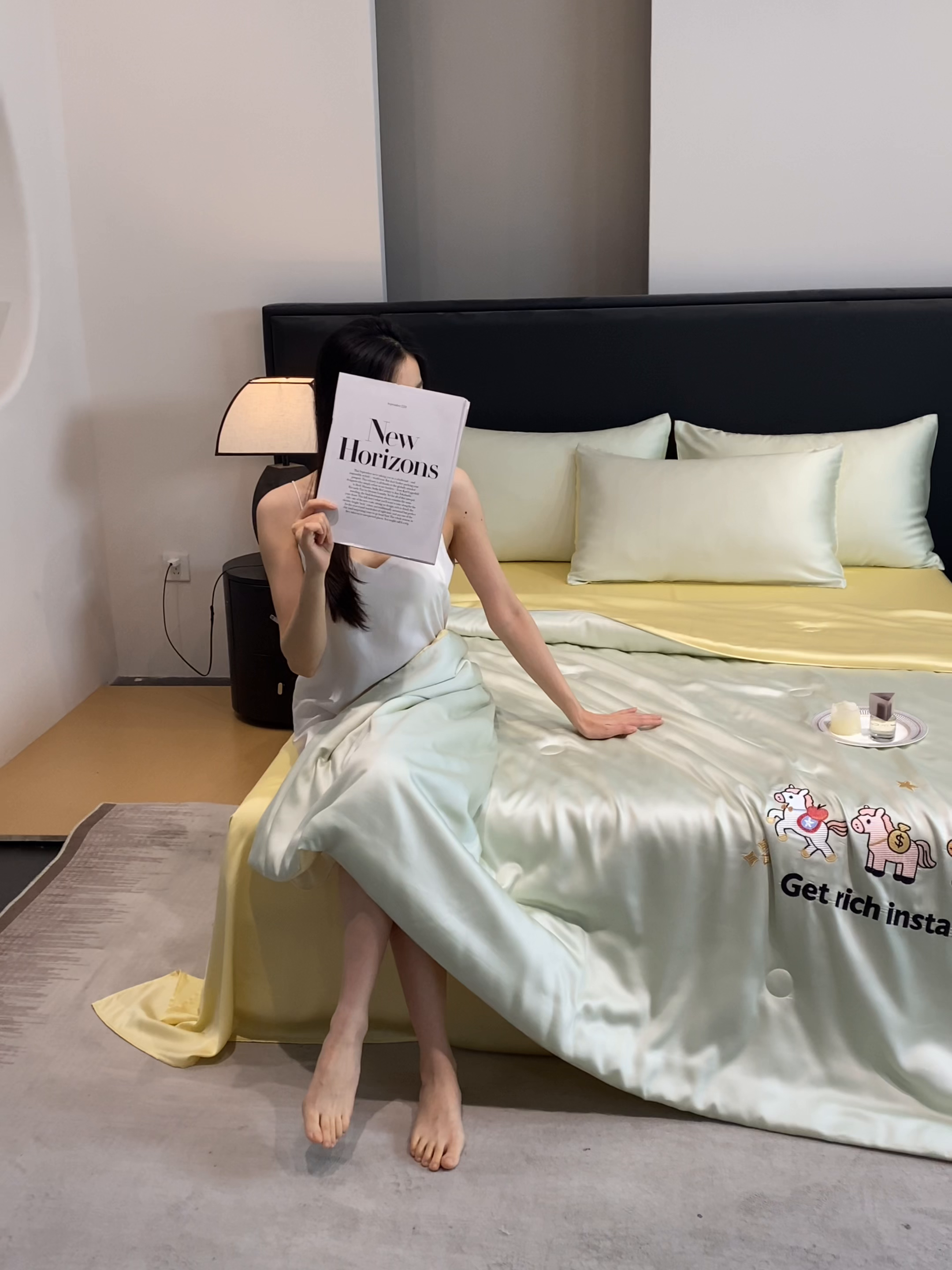 91家纺网 家纺一手货源 找家纺 利欧 2026新款水洗天丝刺绣夏被四件套-马上有钱 马上有钱-奶绿柠檬