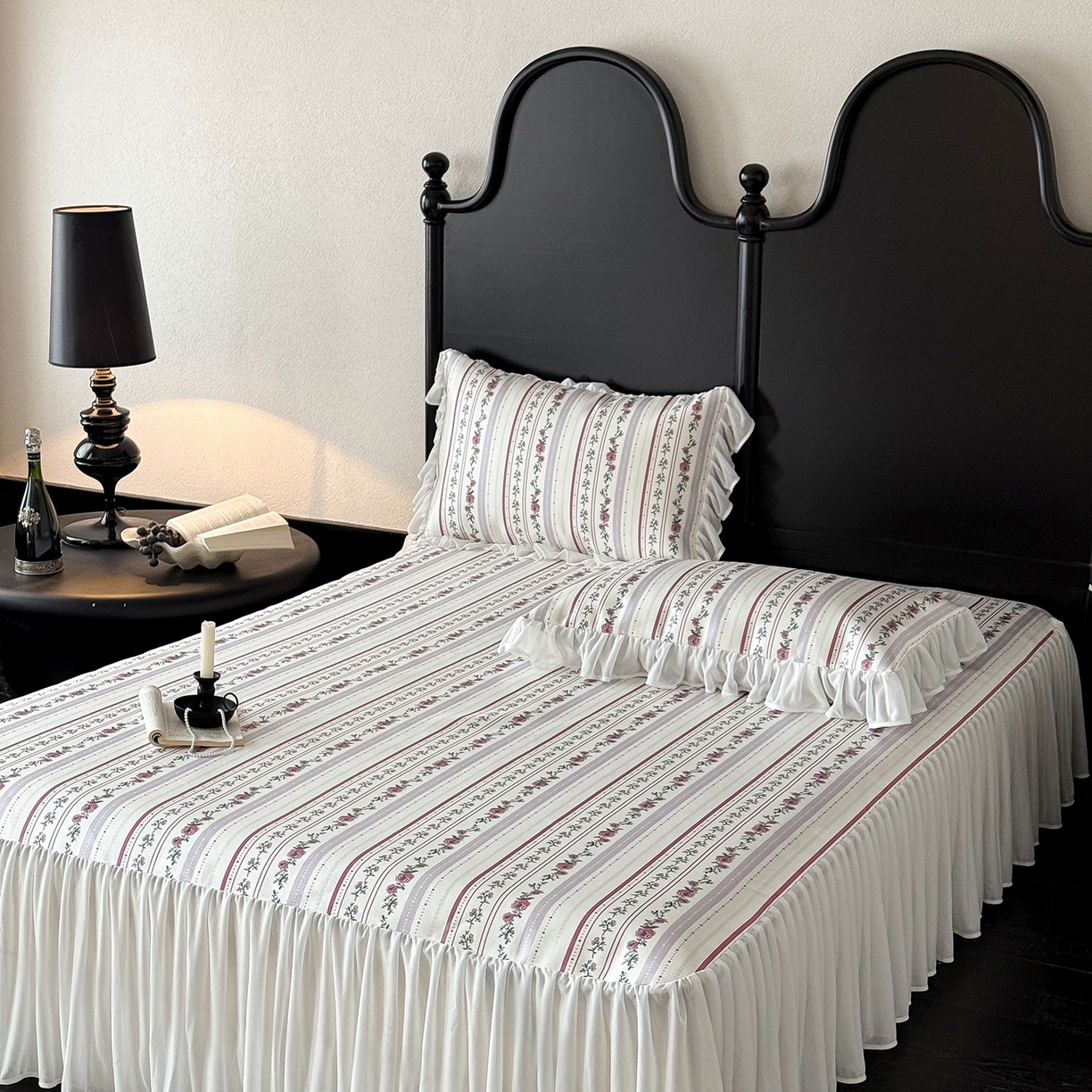 JUICY 橘滋家纺 2026新款法式复古床裙冰丝席凉席席子 紫藤垂帘