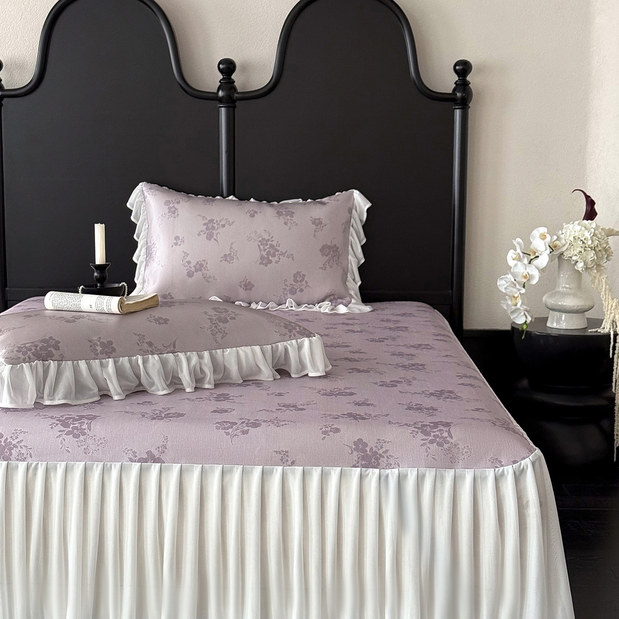 91家纺网 家纺一手货源 找家纺 JUICY 橘滋家纺 2026新款法式复古床裙冰丝席凉席席子 薄暮絮语