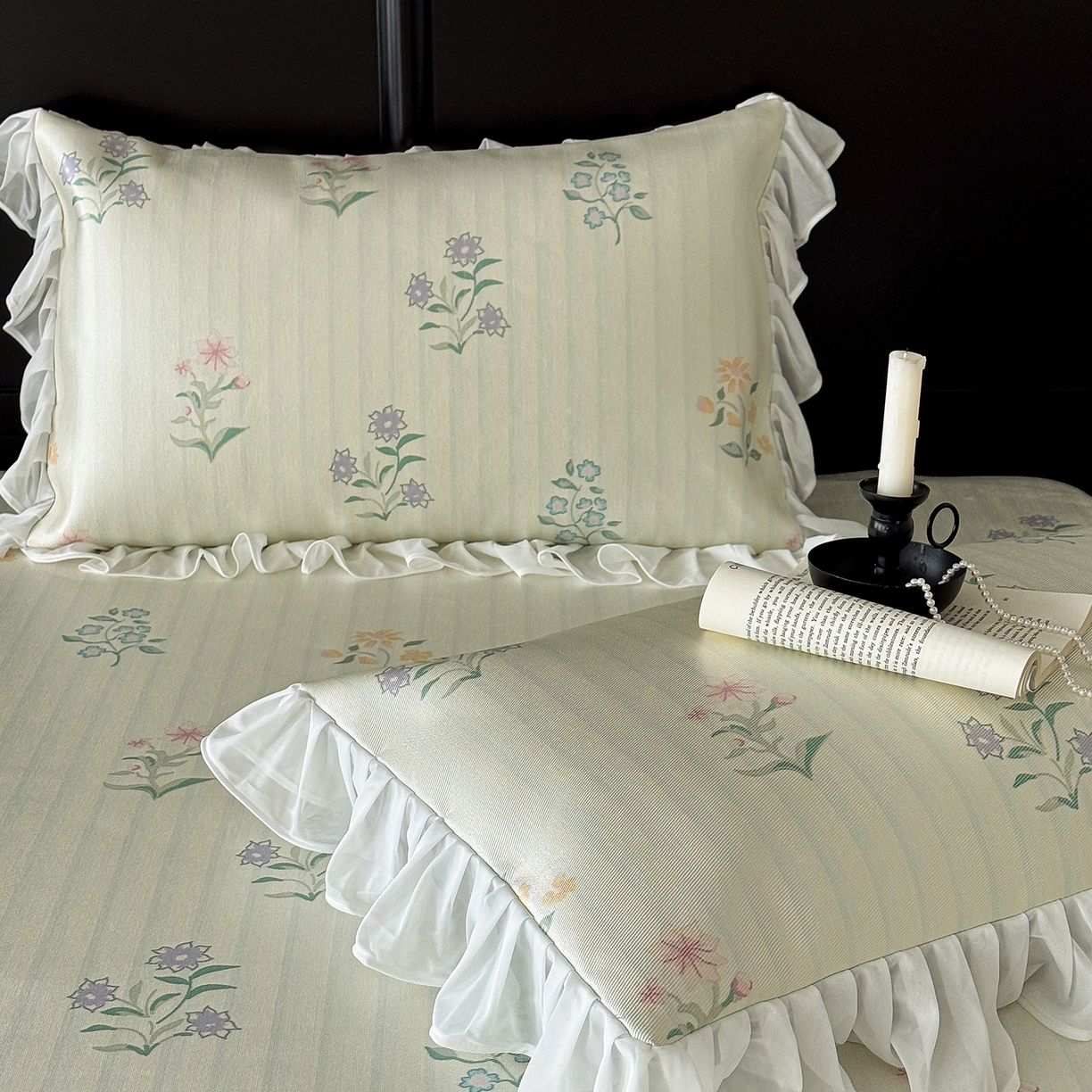 91家纺网 家纺一手货源 找家纺 JUICY 橘滋家纺 2026新款法式复古床裙冰丝席凉席席子 风之信笺