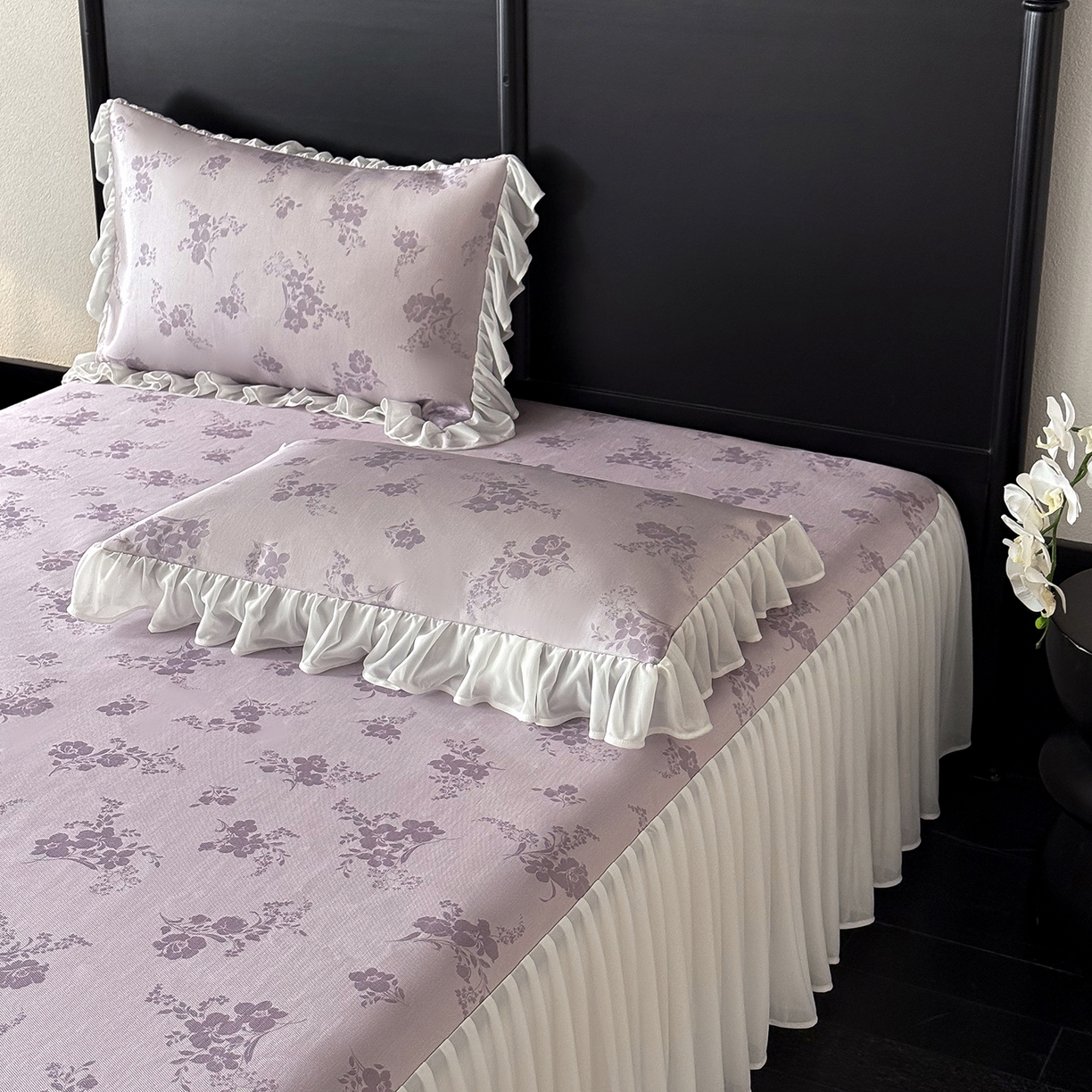 91家纺网 家纺一手货源 找家纺 JUICY 橘滋家纺 2026新款法式复古床裙冰丝席凉席席子 薄暮絮语