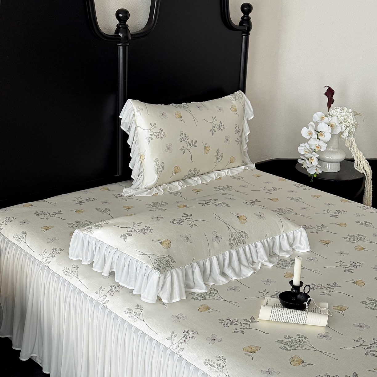 91家纺网 家纺一手货源 找家纺 JUICY 橘滋家纺 2026新款法式复古床裙冰丝席凉席席子 叶间小夜曲