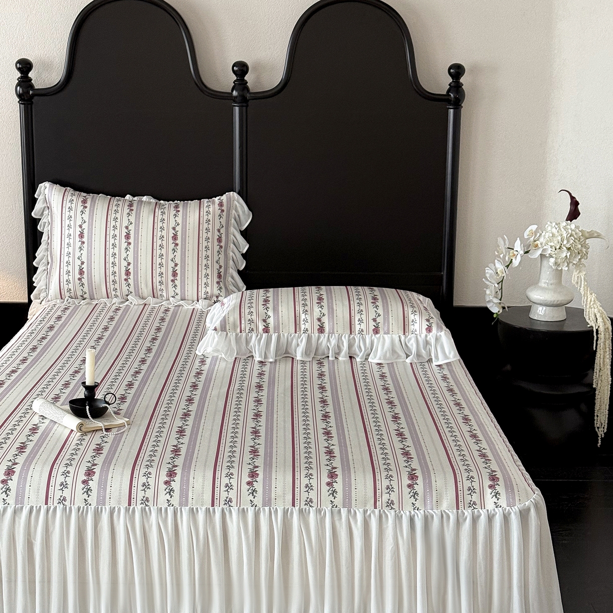 91家纺网 家纺一手货源 找家纺 JUICY 橘滋家纺 2026新款法式复古床裙冰丝席凉席席子 紫藤垂帘