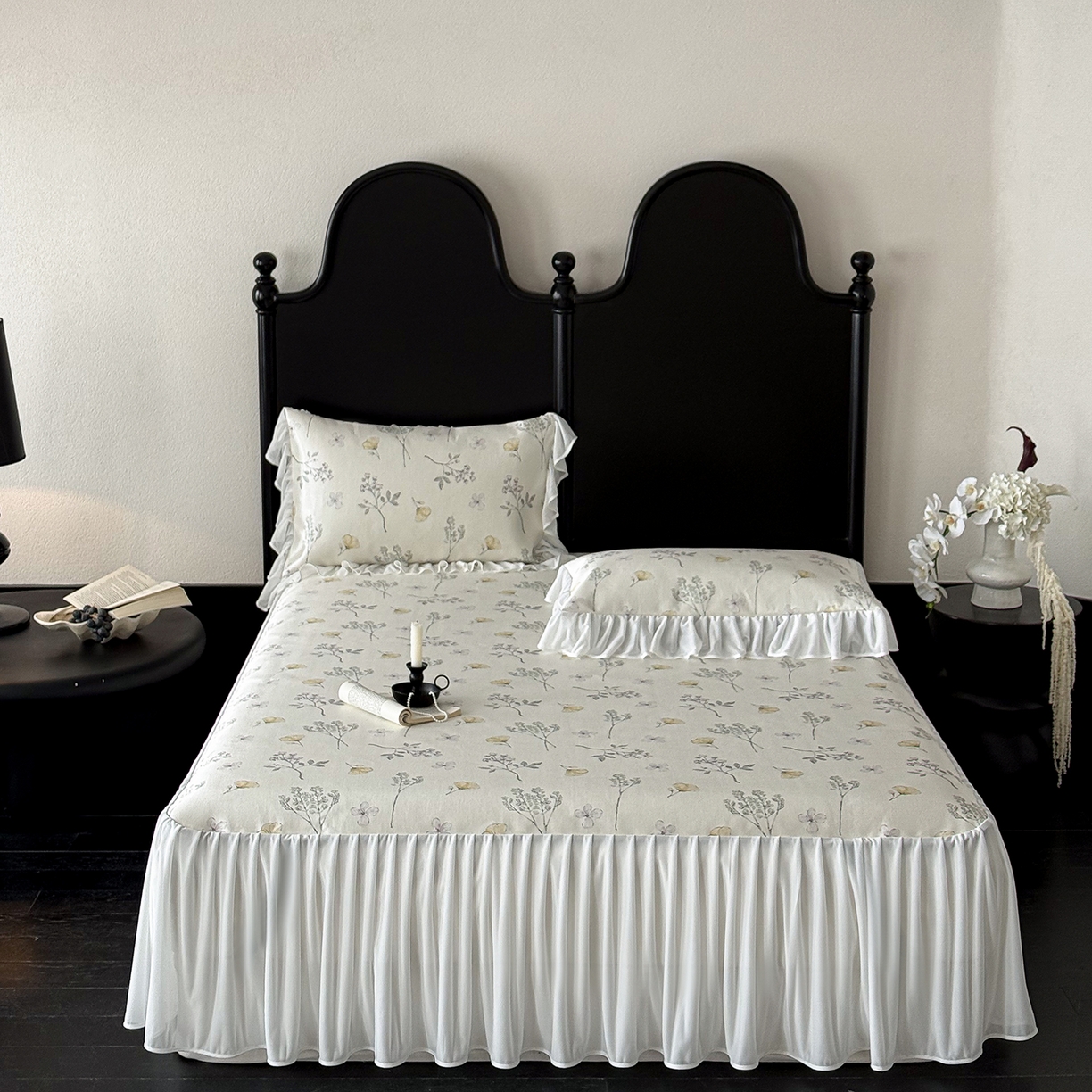 91家纺网 家纺一手货源 找家纺 JUICY 橘滋家纺 2026新款法式复古床裙冰丝席凉席席子 叶间小夜曲