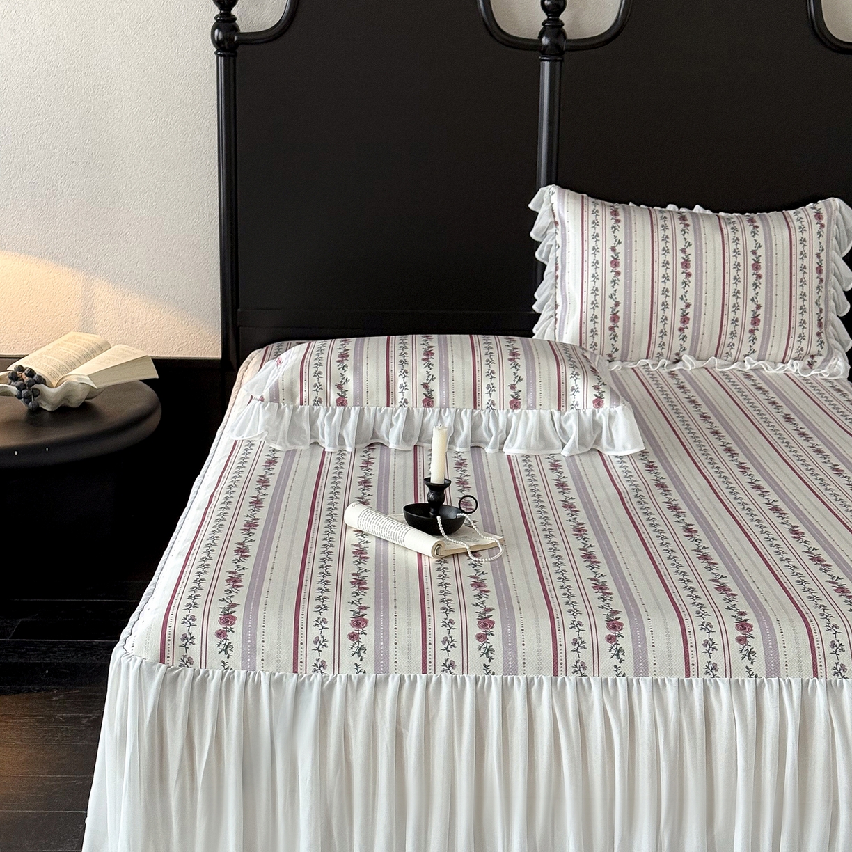 91家纺网 家纺一手货源 找家纺 JUICY 橘滋家纺 2026新款法式复古床裙冰丝席凉席席子 紫藤垂帘