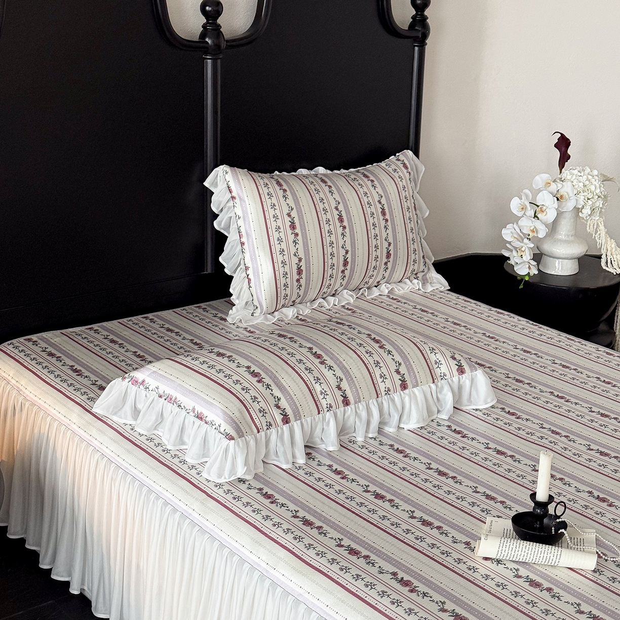 91家纺网 家纺一手货源 找家纺 JUICY 橘滋家纺 2026新款法式复古床裙冰丝席凉席席子 紫藤垂帘