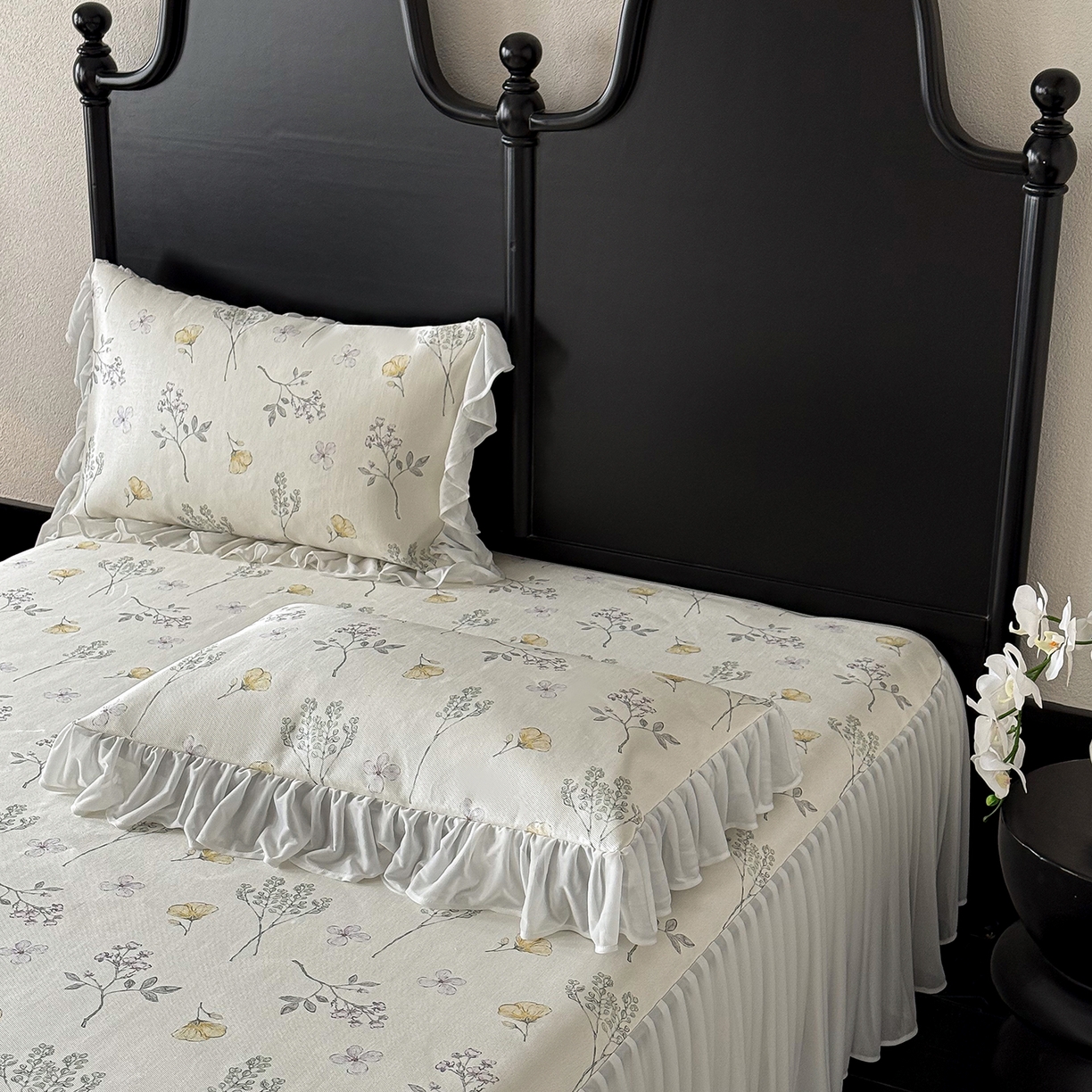 91家纺网 家纺一手货源 找家纺 JUICY 橘滋家纺 2026新款法式复古床裙冰丝席凉席席子 叶间小夜曲