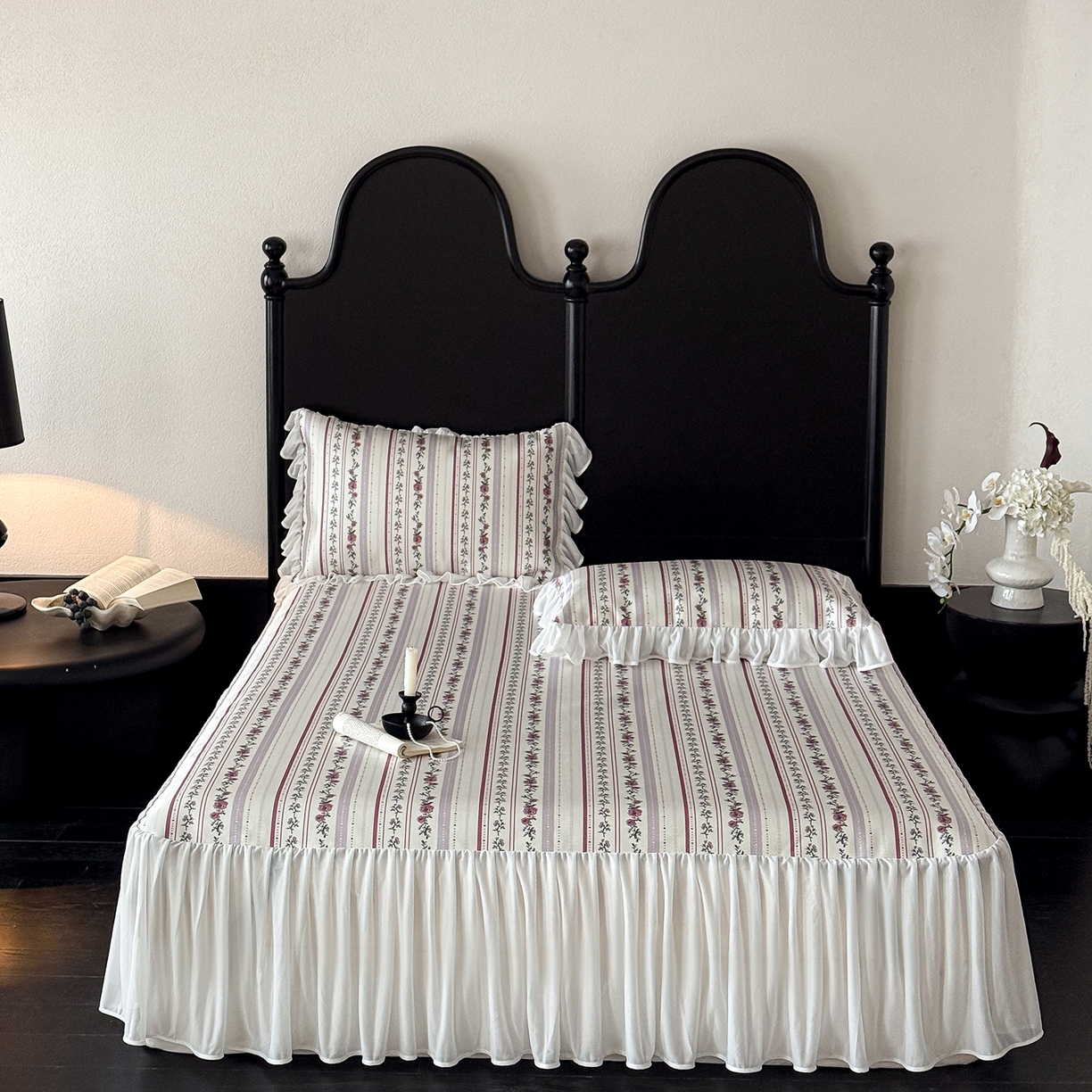 91家纺网 家纺一手货源 找家纺 JUICY 橘滋家纺 2026新款法式复古床裙冰丝席凉席席子 紫藤垂帘