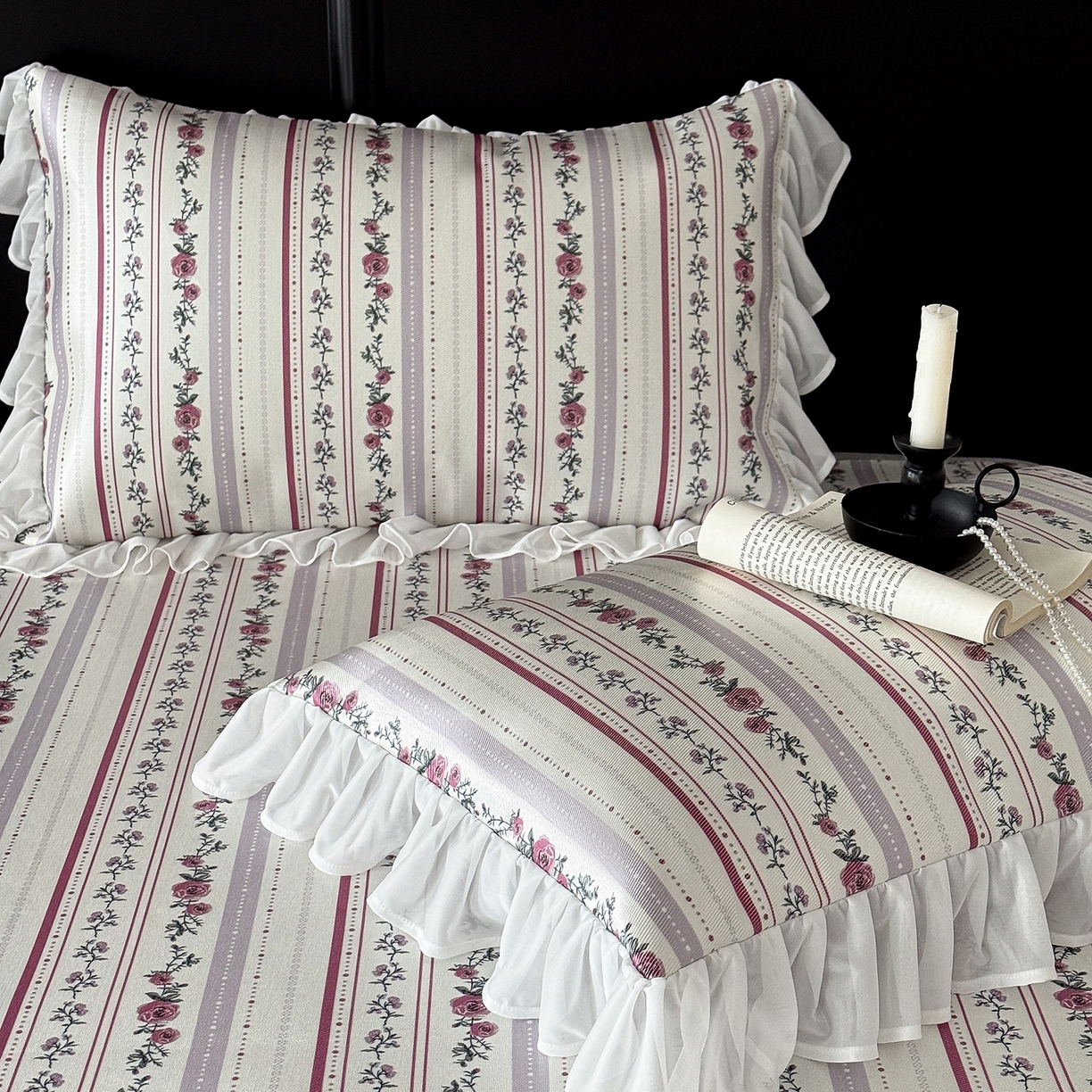 91家纺网 家纺一手货源 找家纺 JUICY 橘滋家纺 2026新款法式复古床裙冰丝席凉席席子 紫藤垂帘