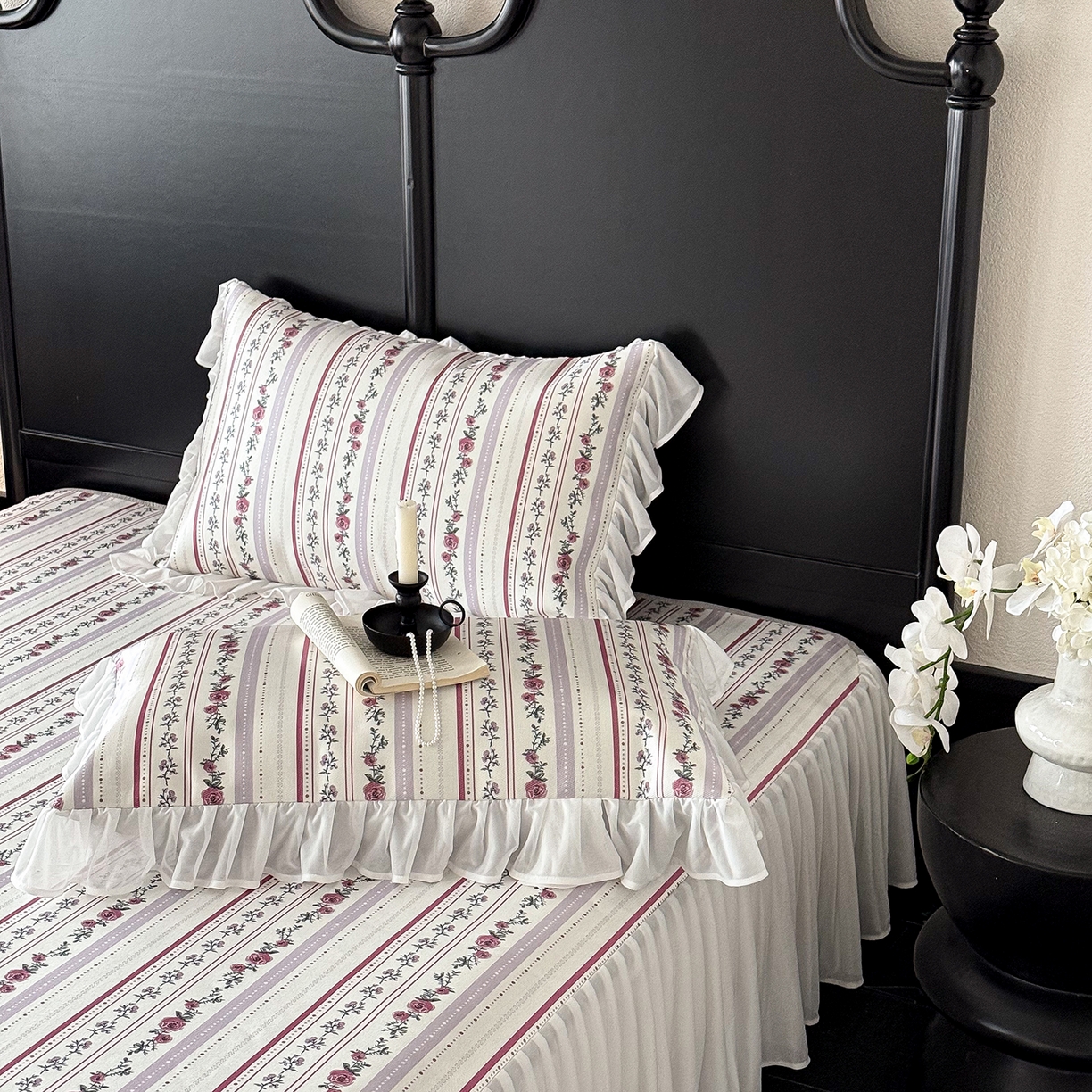 91家纺网 家纺一手货源 找家纺 JUICY 橘滋家纺 2026新款法式复古床裙冰丝席凉席席子 紫藤垂帘