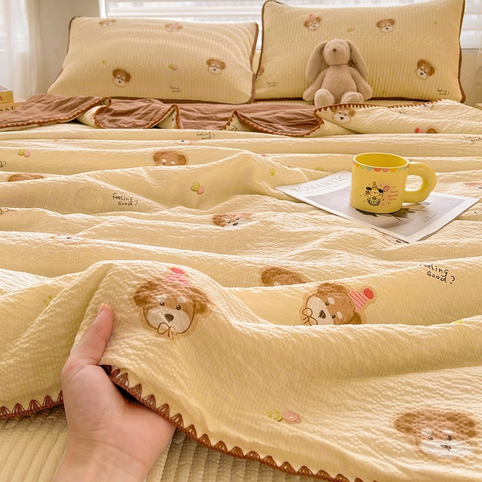 91家纺网 家纺一手货源 找家纺 （总）梵朴 2026新款A类泡芙双层纱贝壳边床盖夏被四件套三角针夏凉被空调被