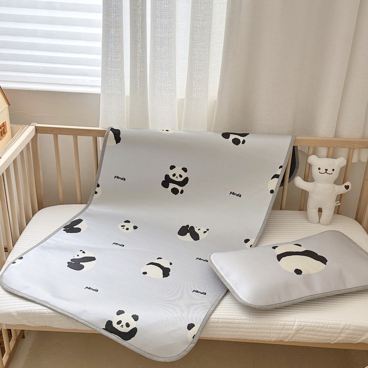 JUICY 橘滋家纺 2026新款A类北欧简约数码印花婴童冰丝席凉席 翻滚熊猫