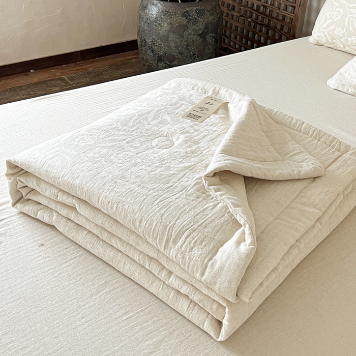 91家纺网 家纺一手货源 找家纺 乐家毛巾被（工厂自产自销） 2026新款棉花胚胎填充大提花棉麻夏被夏凉被空调被 棉麻-花见夏