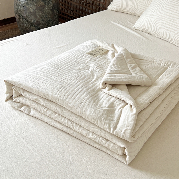 91家纺网 家纺一手货源 找家纺 乐家毛巾被（工厂自产自销） 2026新款棉花胚胎填充大提花棉麻夏被夏凉被空调被 棉麻-花枝