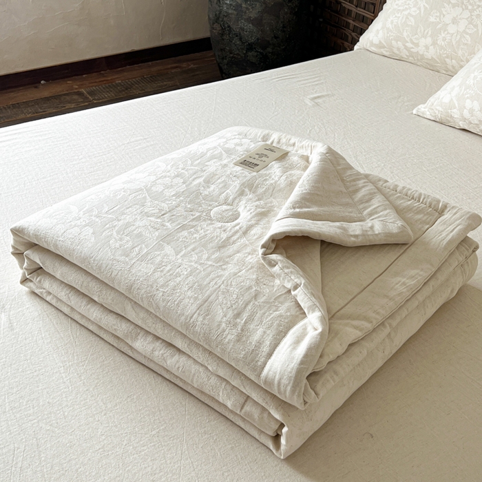 91家纺网 家纺一手货源 找家纺 乐家毛巾被（工厂自产自销） 2026新款棉花胚胎填充大提花棉麻夏被夏凉被空调被 棉麻-沐花