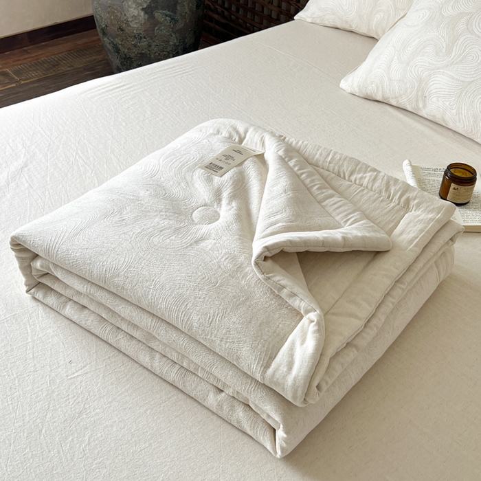 91家纺网 家纺一手货源 找家纺 乐家毛巾被（工厂自产自销） 2026新款棉花胚胎填充大提花棉麻夏被夏凉被空调被 棉麻-柔纹