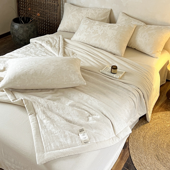 91家纺网 家纺一手货源 找家纺 乐家毛巾被（工厂自产自销） 2026新款棉花胚胎填充大提花棉麻夏被夏凉被空调被 棉麻-芙蓉