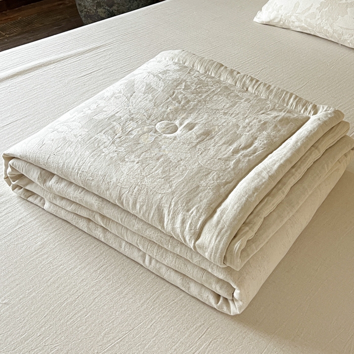 91家纺网 家纺一手货源 找家纺 乐家毛巾被（工厂自产自销） 2026新款棉花胚胎填充大提花棉麻夏被夏凉被空调被 棉麻-芙蓉