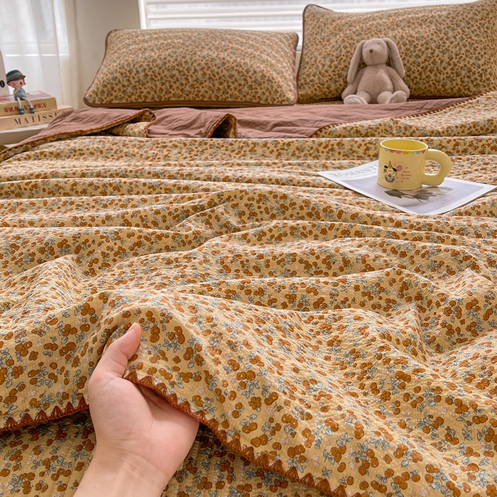 91家纺网 家纺一手货源 找家纺 （总）梵朴 2026新款A类泡芙双层纱贝壳边床盖夏被四件套三角针夏凉被空调被