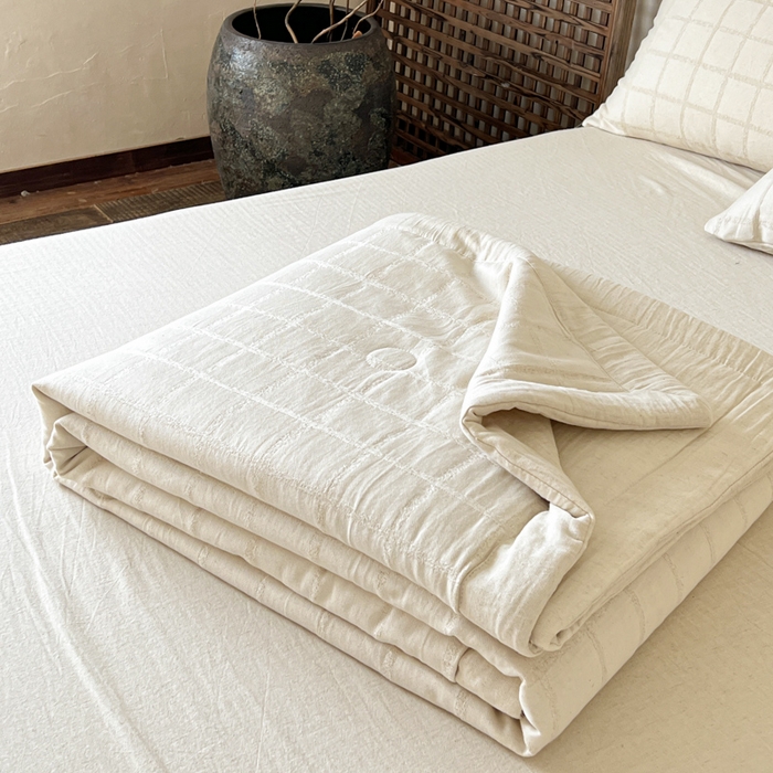 乐家毛巾被（工厂自产自销） 2026新款棉花胚胎填充大提花棉麻夏被夏凉被空调被 棉麻-格纹