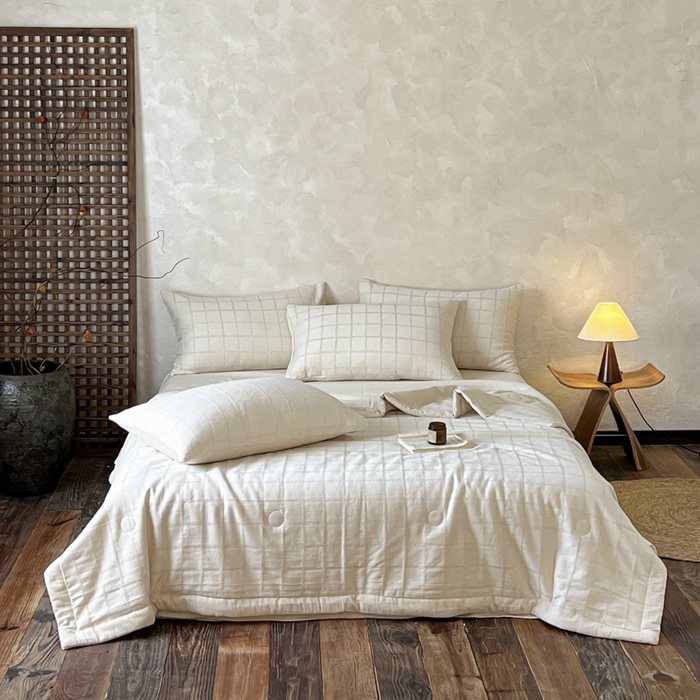 91家纺网 家纺一手货源 找家纺 乐家毛巾被（工厂自产自销） 2026新款棉花胚胎填充大提花棉麻夏被夏凉被空调被 棉麻-格纹