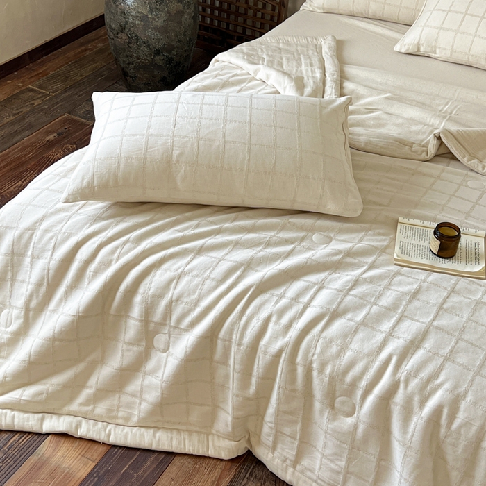 91家纺网 家纺一手货源 找家纺 乐家毛巾被（工厂自产自销） 2026新款棉花胚胎填充大提花棉麻夏被夏凉被空调被 棉麻-格纹