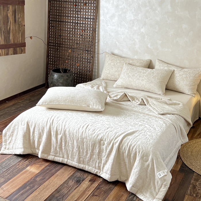 91家纺网 家纺一手货源 找家纺 乐家毛巾被（工厂自产自销） 2026新款棉花胚胎填充大提花棉麻夏被夏凉被空调被 棉麻-花见夏