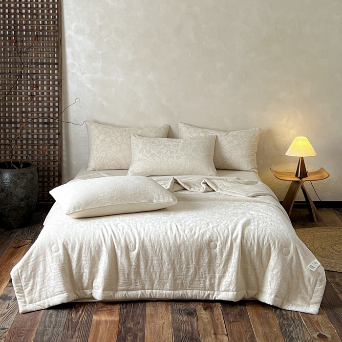 91家纺网 家纺一手货源 找家纺 乐家毛巾被（工厂自产自销） 2026新款棉花胚胎填充大提花棉麻夏被夏凉被空调被 棉麻-花见夏