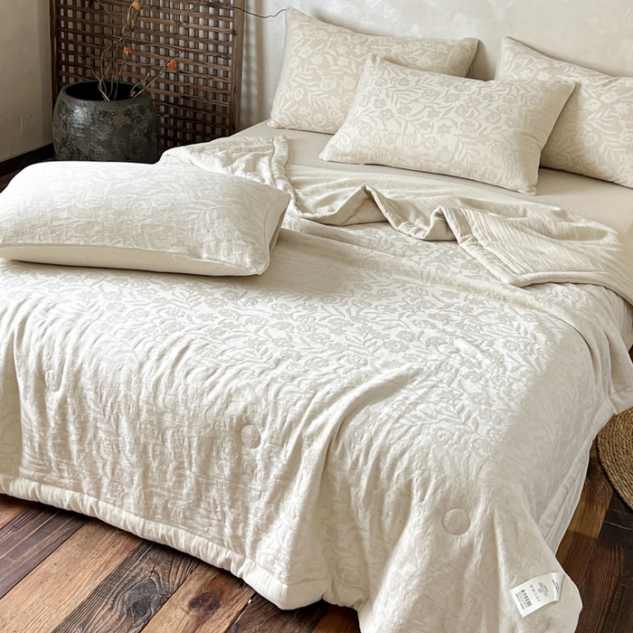 91家纺网 家纺一手货源 找家纺 乐家毛巾被（工厂自产自销） 2026新款棉花胚胎填充大提花棉麻夏被夏凉被空调被 棉麻-花见夏