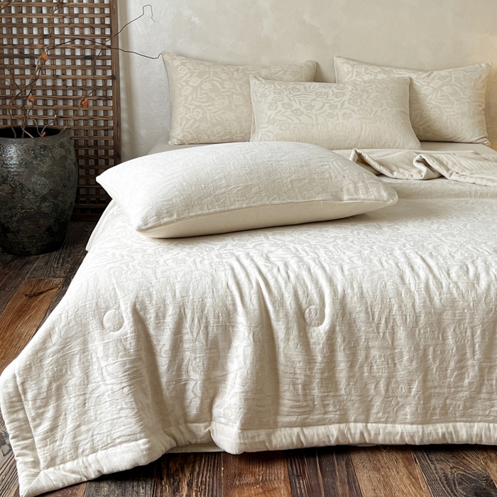 91家纺网 家纺一手货源 找家纺 乐家毛巾被（工厂自产自销） 2026新款棉花胚胎填充大提花棉麻夏被夏凉被空调被 棉麻-花见夏